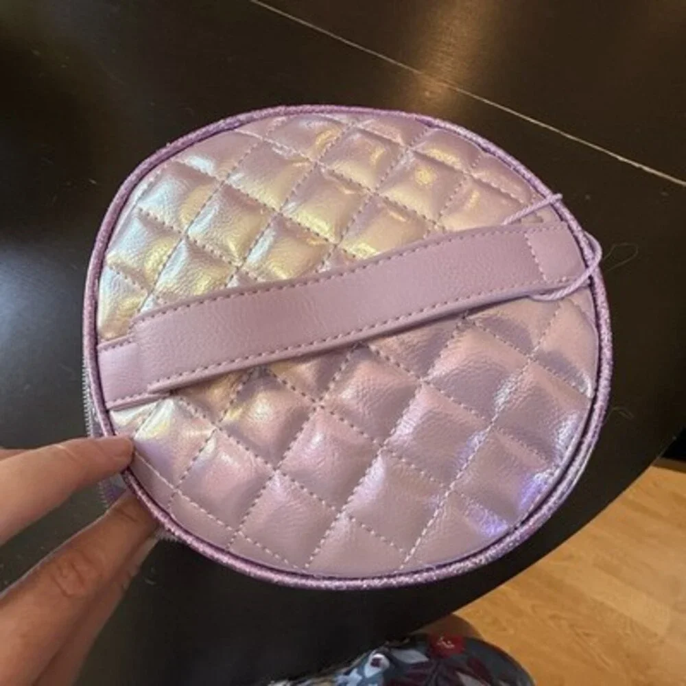 Girls travel train case orchid purple make-up bag clear chenille Ms Gwen OMG
